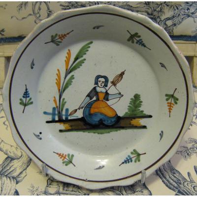 Earthenware Plate Auxerrois Work Of The Eighteenth End.