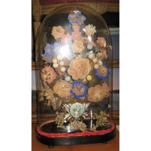 Bridal Bouquet Under Globe Louis-philippe XIXth Century