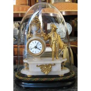 Late 19th Century Clock Under Its Glass Globe