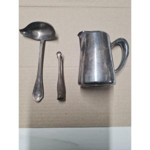 Milk Jug, Sauce Spoon, Sugar Tongs