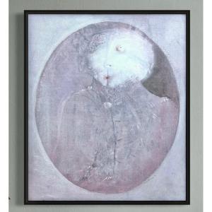 Robert Detheux - 1979 - Surrealist Painting On Canvas "madame La Colonelle" 