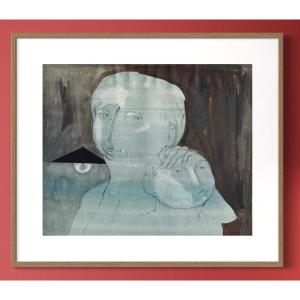 Robert Detheux - 1960 - Surrealist Watercolor - Framed