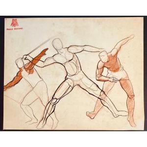 Paule And Max Ingrand - Large Art Deco Work "sports Study" Circa 1950
