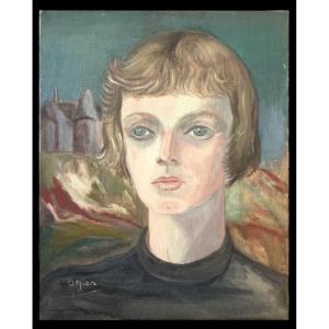 Marie Louise Ogier - Dreamlike Portrait Circa 1970 - Oil On Canvas