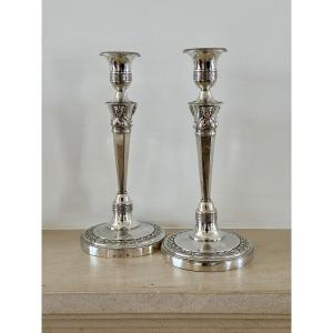 Pair Of Empire-period Solid Silver Torches Returning From Egypt By Jpn Bibron 1798