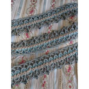 Footage Of Nineteenth Trimmings Blue Lyonnaise Silk, Ivory, Cushions, Curtains