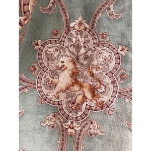 19th Century Printed Fabric Footage Decorated With Heraldic Lions