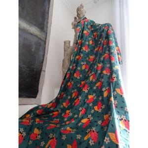 Pair Of Vintage Chintz Curtains With Foliage Decor
