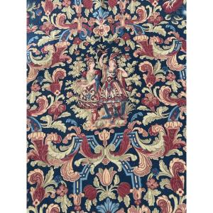 Decorative Panel Printed Fabric Tapestry Style Italian Renaissance Pattern, Gallant Scenes