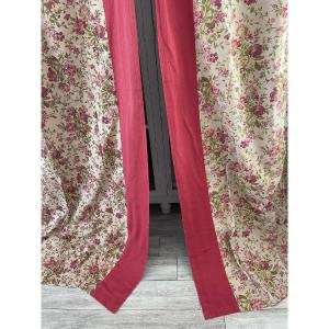 Pair Of Antique Curtains With Floral Decoration, Late 19th Century