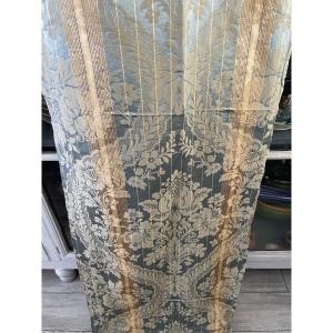 Antique Silk Footage – 19th Century. Sky Blue And Golden Beige Floral Decoration