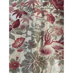 Second Footage Of Printed Fabric With Japanese Decor V Vase And Ideogram