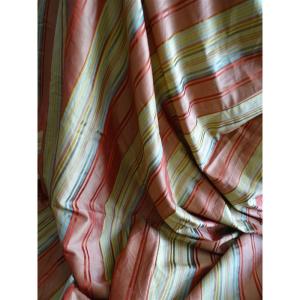 Pair Of Striped Patterned Silk Curtains 