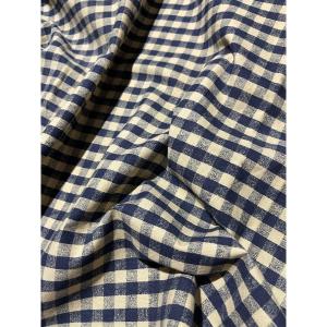 Navy Blue And Beige Checked Fabric, Rustic Elegance