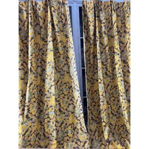 Pair Of Vintage Curtains – Floral Print Linen Drapes