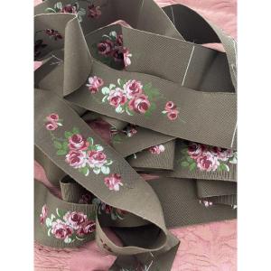 355 Cm X 4 Cm. Antique Jacquard Silk Ribbon Trim – Elegance And Refinement, Floral Design 