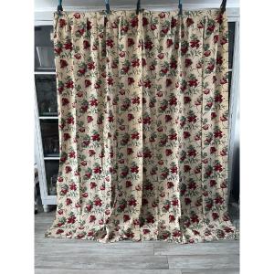 Pair Of Linen Curtains With Tulip Design – Bucolic & Vintage Style
