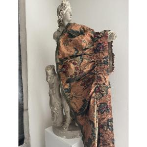 Antique Valance In Printed Fabric – Floral And Bird Design, Vintage Fabric 