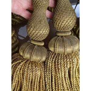 Castle Trimmings - 2 Pompoms And Cords In Gilded Metal Wire,