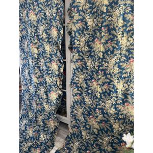 First Pair Of French Blue Curtains With Roses And Spring Flowers
