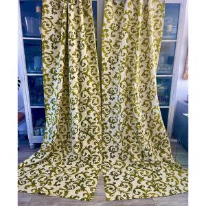 A Pair Of Baroque Printed Linen Curtains - 1970's. 4 Pairs Available