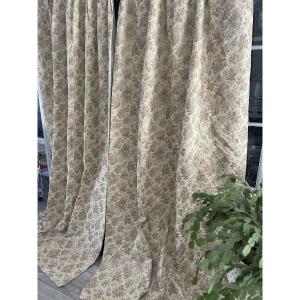 Pair Of Vintage Upholstery Curtains With Delicate Pastel Bouquets