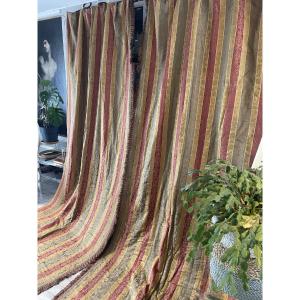 Pair Of Castle Curtains In Damask Silk - XIXᵉ Century -315 Cm X 125 Cm