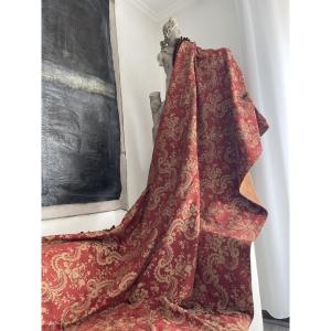 Pair Of Antique Curtains 19th Century Linen Silk Drapes And Trimmings Decoration