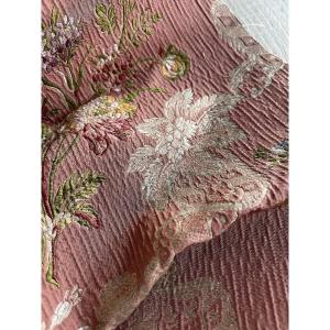 Fragment Of 19th Century Lyonnaise Silk With Woven Floral Decorations, Cushion, Frame, Upholstery
