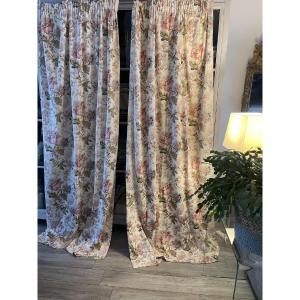Pair Of Curtains With Stylized Floral Design, White Background
