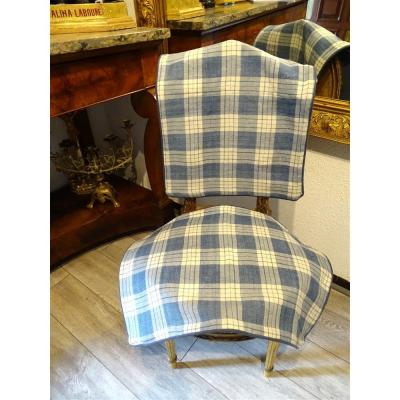 2 Cushion Covers In Blue And White Linen Checks Old Fabric