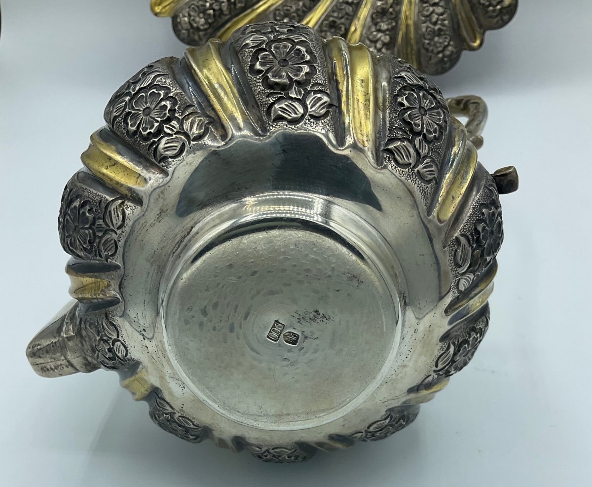 Aiguière (tombak) Et Bassin En Argent Antique Richement Décorés d'Ornements Floraux Enroulés Et-photo-8
