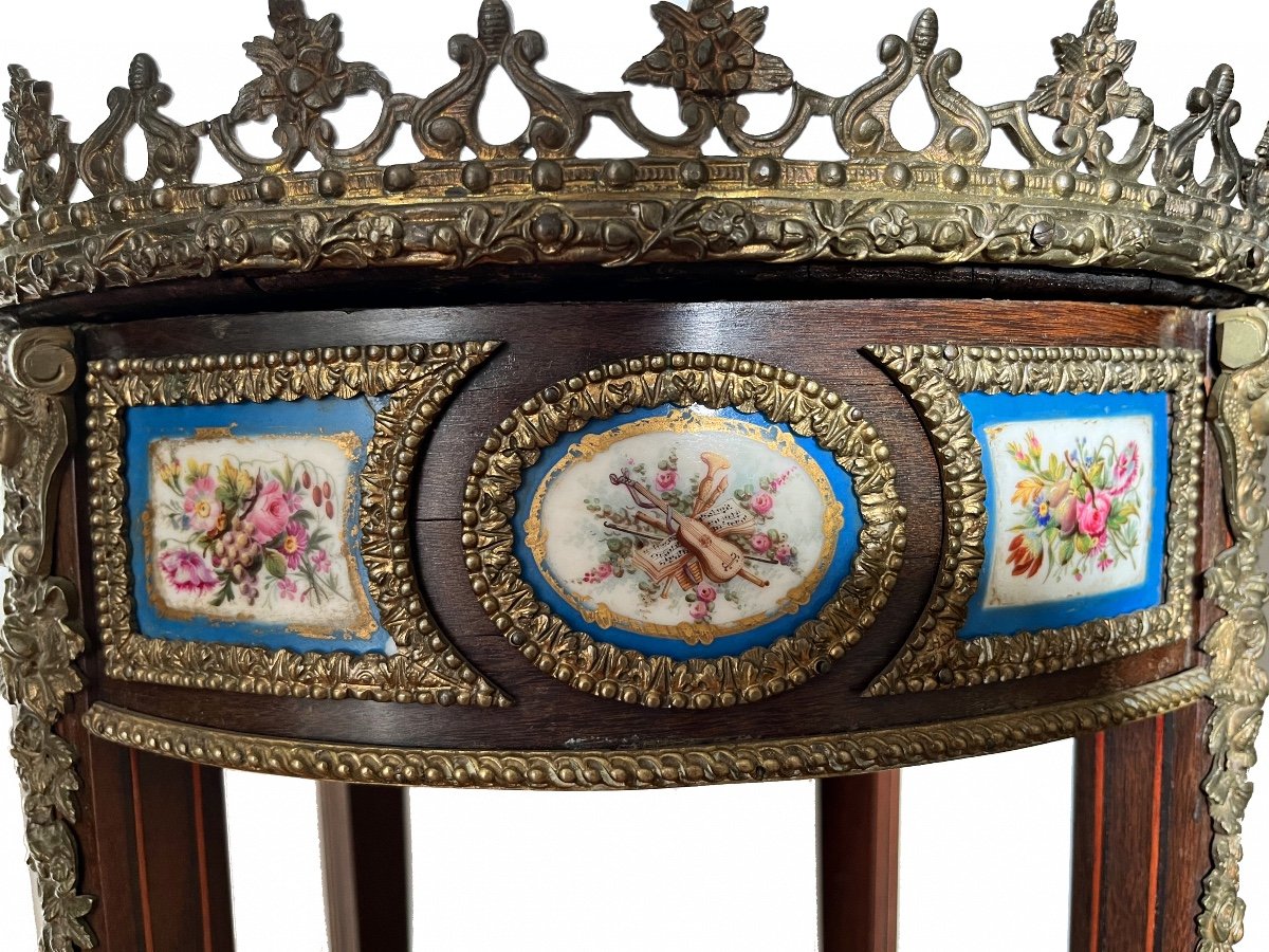 Tavolino Francese Antico Con Piatti Sèvres E Decoro Bronzo, XIX Secolo-photo-4