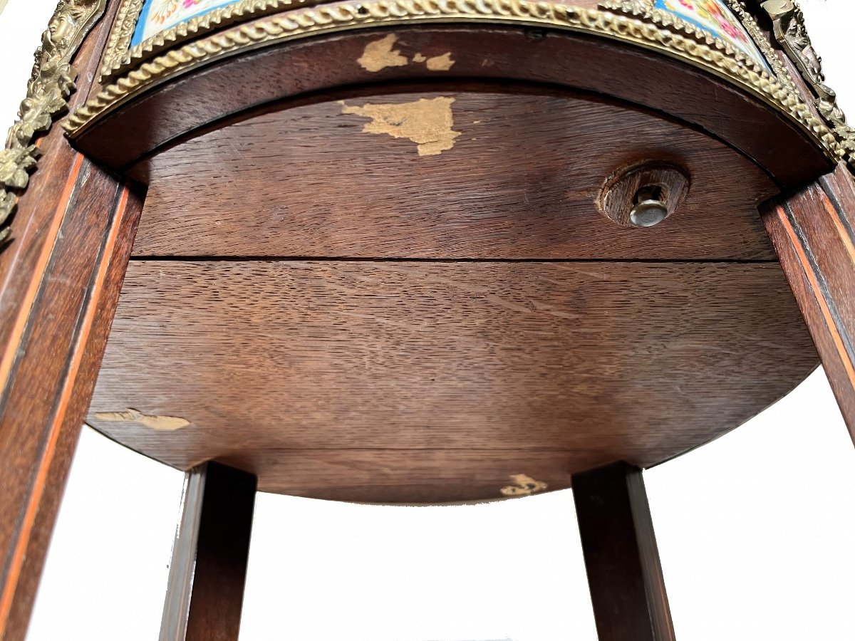 Tavolino Francese Antico Con Piatti Sèvres E Decoro Bronzo, XIX Secolo-photo-3