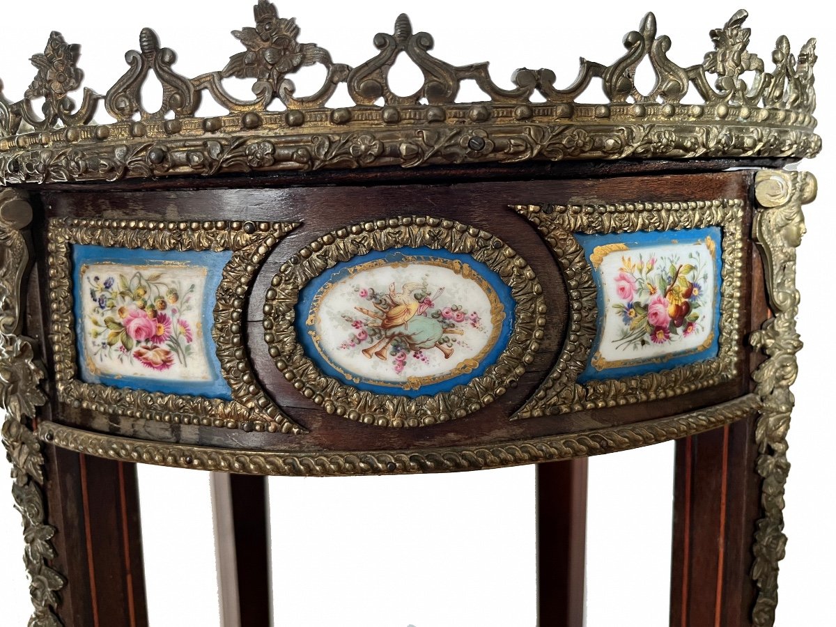 Tavolino Francese Antico Con Piatti Sèvres E Decoro Bronzo, XIX Secolo-photo-4