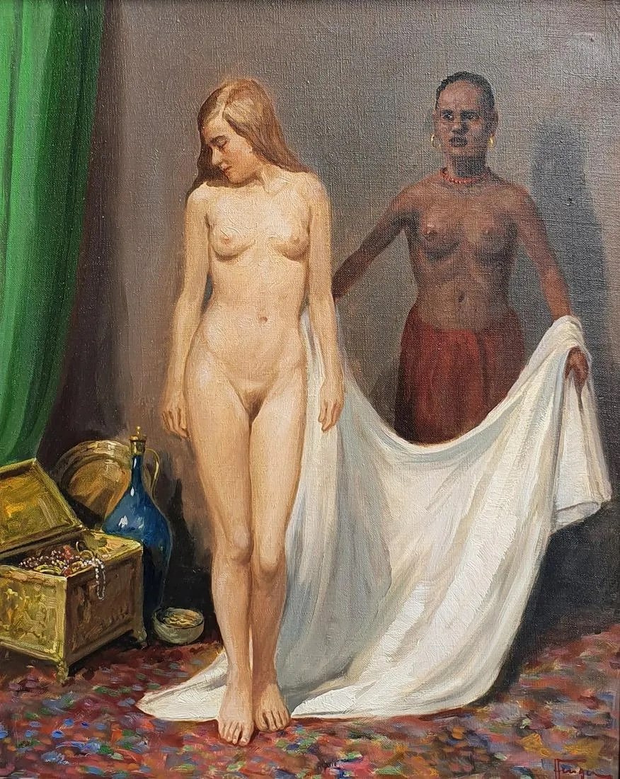 Tableau Orientaliste Huile Sur Toile Représentant Une Femme Nue Proposé à La Vente Par Moor-photo-3
