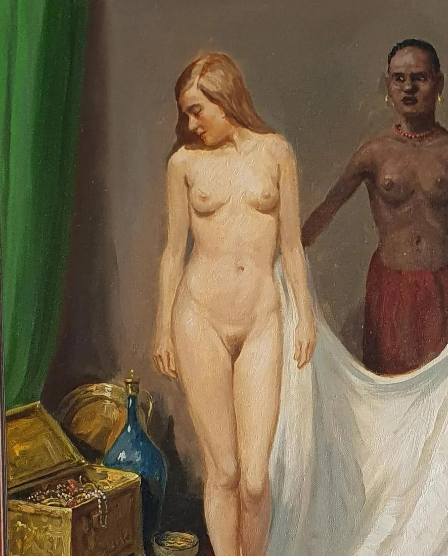 Tableau Orientaliste Huile Sur Toile Représentant Une Femme Nue Proposé à La Vente Par Moor-photo-4