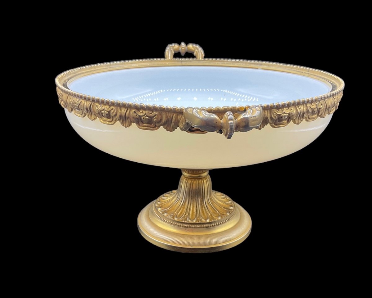 Grande tazza in vetro opalino con montatura in bronzo-photo-3
