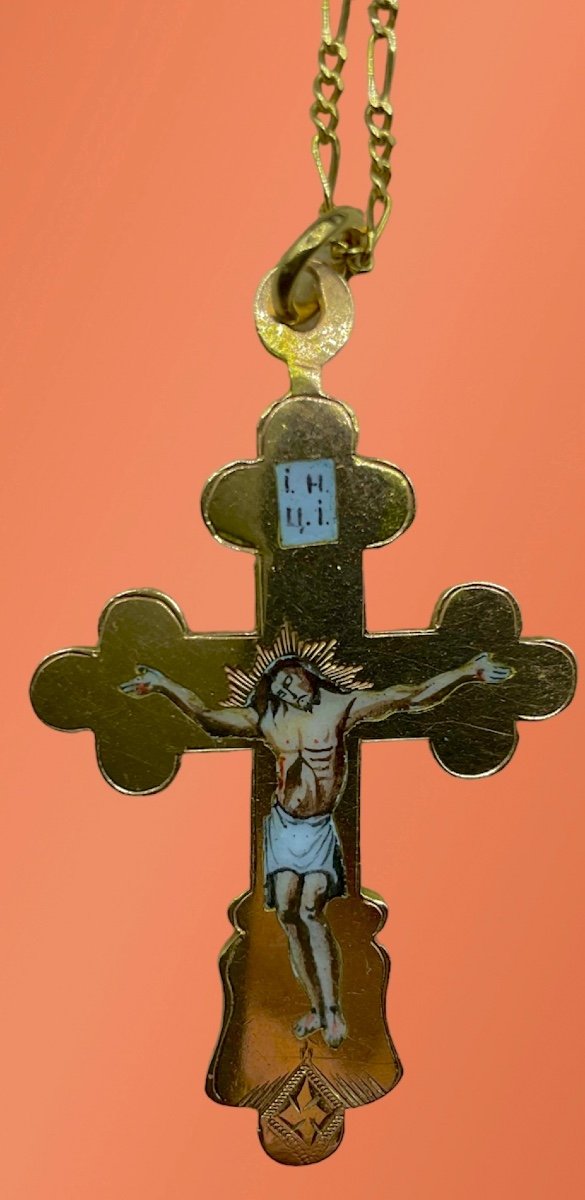 Ciondolo Croce Imperiale Russa In Smalto Dorato, Grande Croce D'oro-photo-4