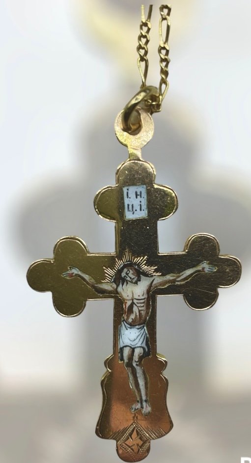 Ciondolo Croce Imperiale Russa In Smalto Dorato, Grande Croce D'oro-photo-2