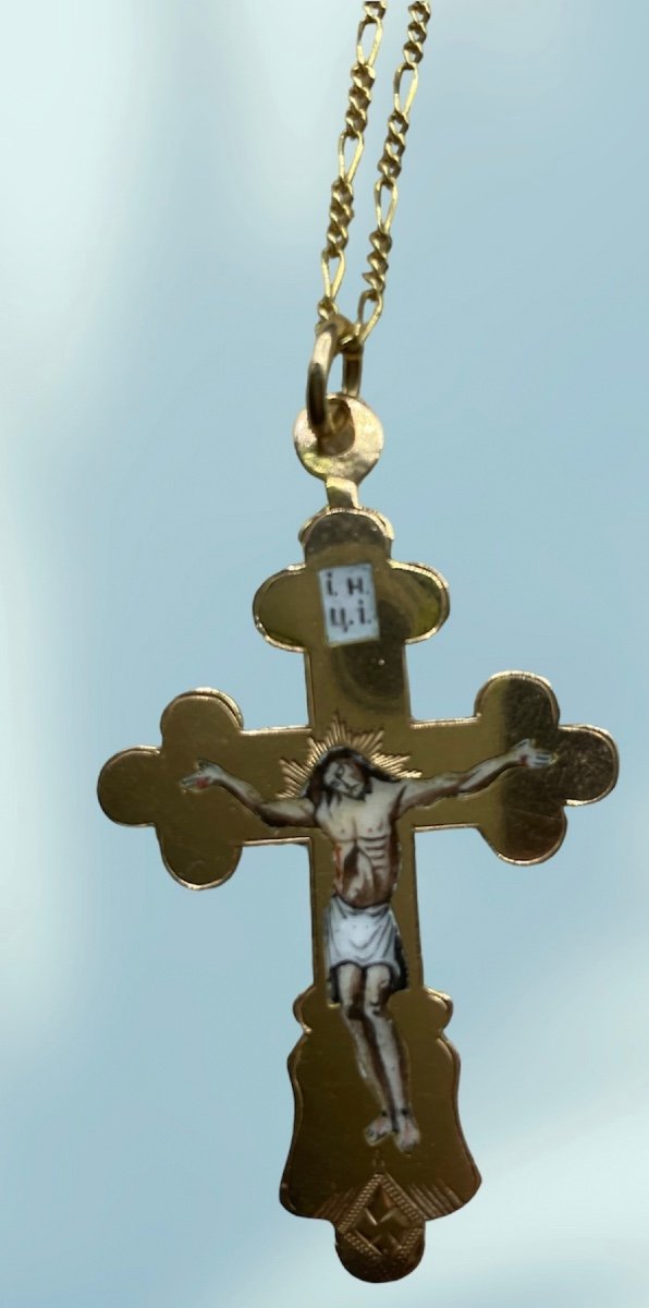 Ciondolo Croce Imperiale Russa In Smalto Dorato, Grande Croce D'oro-photo-3
