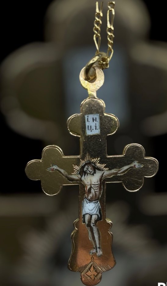 Ciondolo Croce Imperiale Russa In Smalto Dorato, Grande Croce D'oro-photo-6