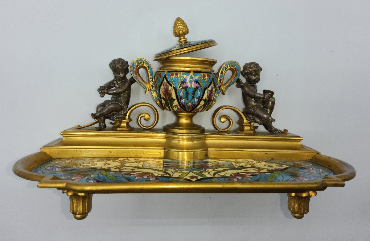 Stupenda doratura e smaltatura calamari in bronze Ferdinand Barbedienne-photo-2