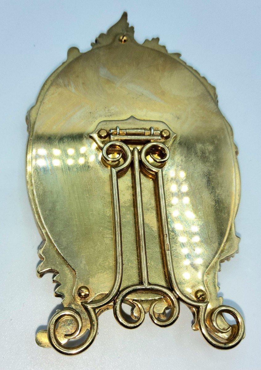 Cornice per foto smaltata arabescata placcata oro argento russo Faberge, smalto verde menta con-photo-1
