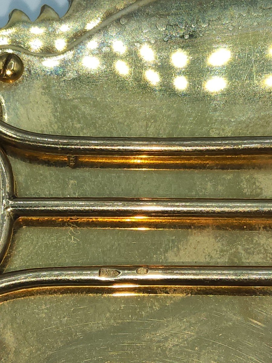 Cornice per foto smaltata arabescata placcata oro argento russo Faberge, smalto verde menta con-photo-3