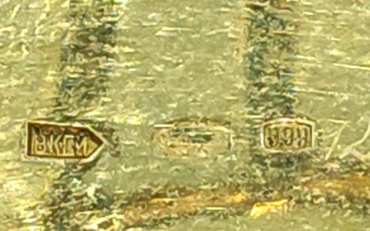 Cornice per foto smaltata arabescata placcata oro argento russo Faberge, smalto verde menta con-photo-8