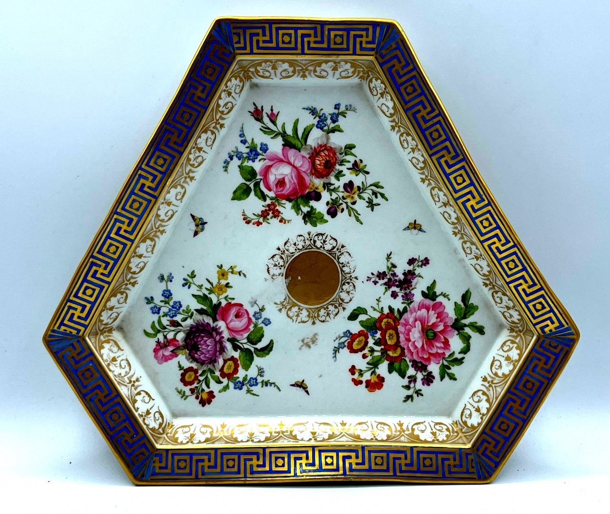 Ancien Plateau En Porcelaine Kpm Hexagonal Berlino