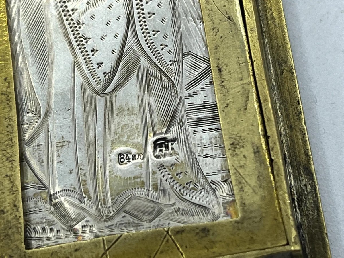 Trittico d'argento russo del XIX secolo Icona da viaggio Sant'Alessandra e San Pietro Apostolo-photo-8