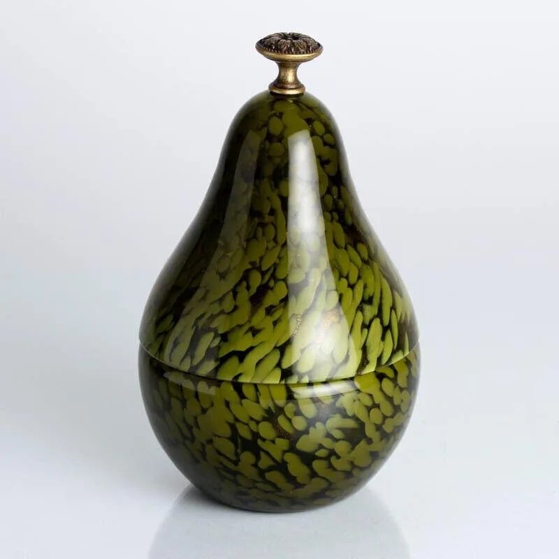 Ciotola rivestita a forma di pera in vetro di Murano Vetro Cenedese verde kaki