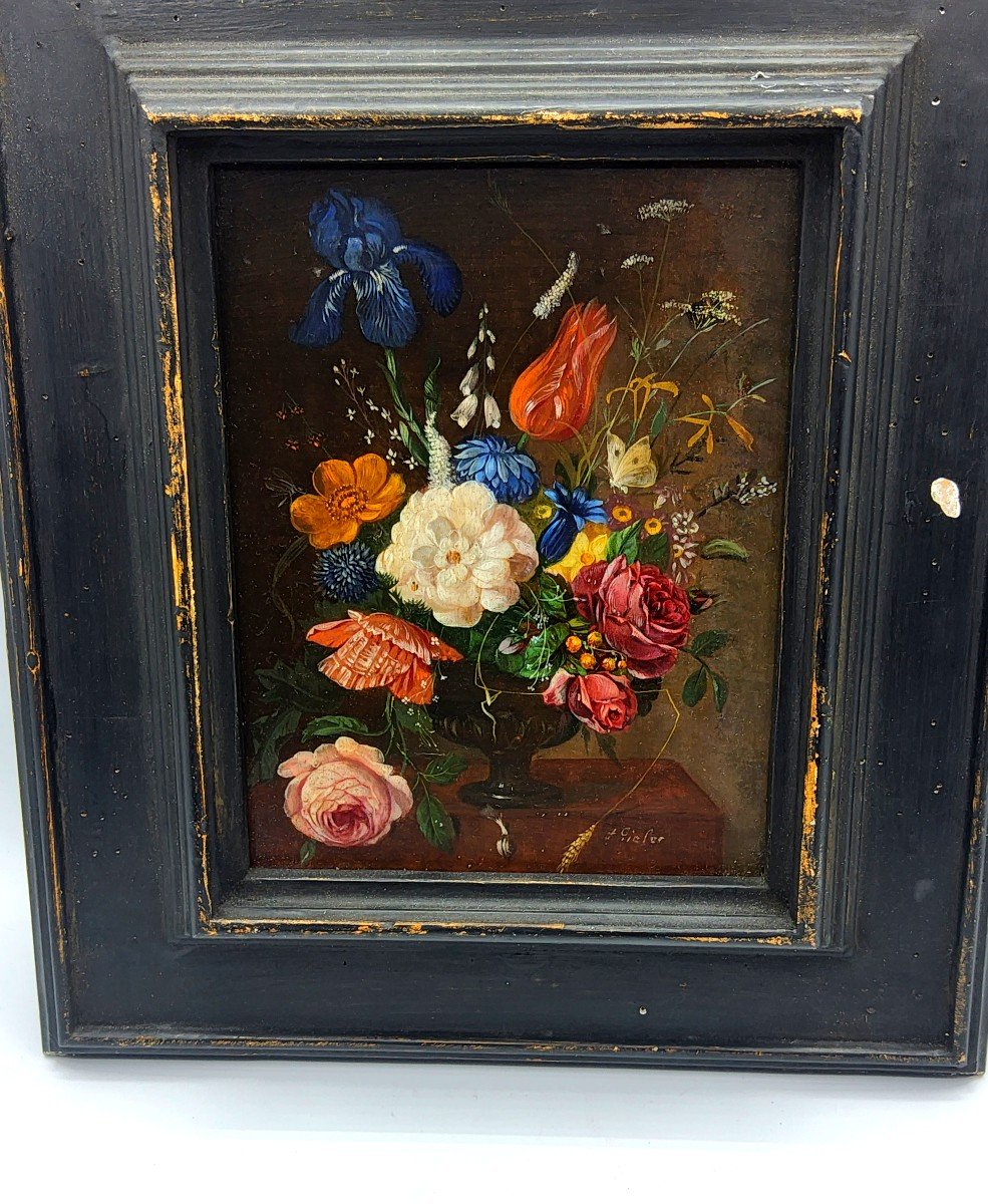 Franz Xaver Pieler olio su tavola dipinti Naturmort pittura antica-photo-2